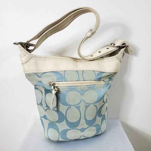 Coach Signature C blue canvas leather shoulder bag with bucket trim - Picture 2 of 15